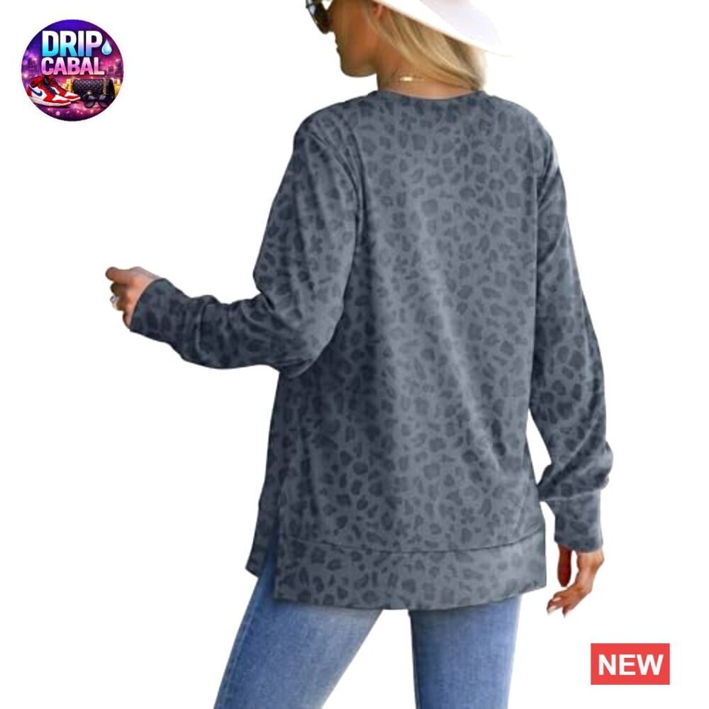 Side Split Hem Sweatshirt Long Sleeve Relaxed Fit Y2K Chic Trending Fashion - Picture 3 of 6